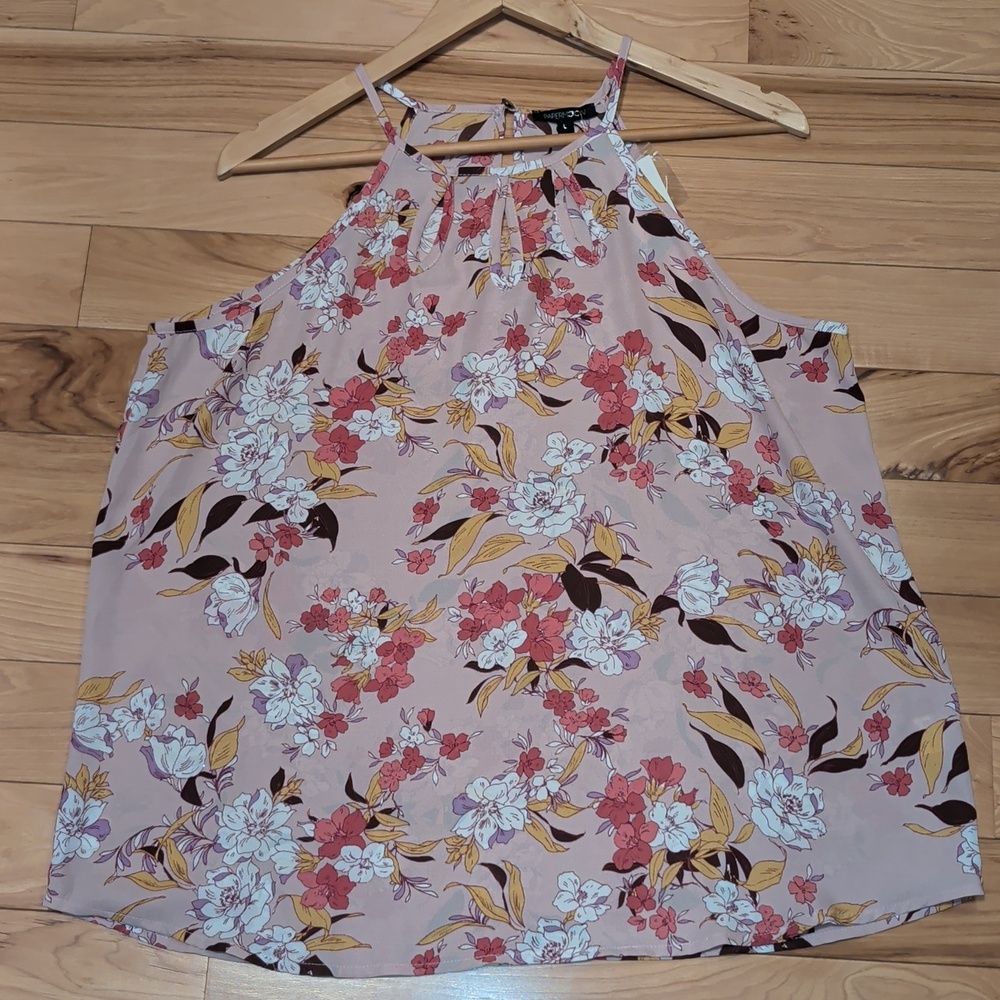 NWT Floral Pink Halter Tank Top With Cutout Detailing